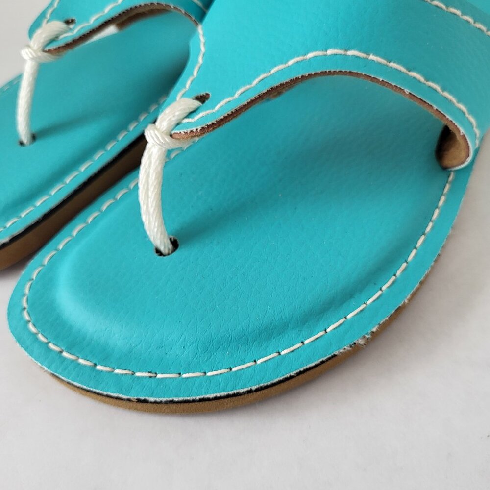 KINO Key West leather thong style handmade Turquoise Sandal Size 7 - Picture 4 of 12